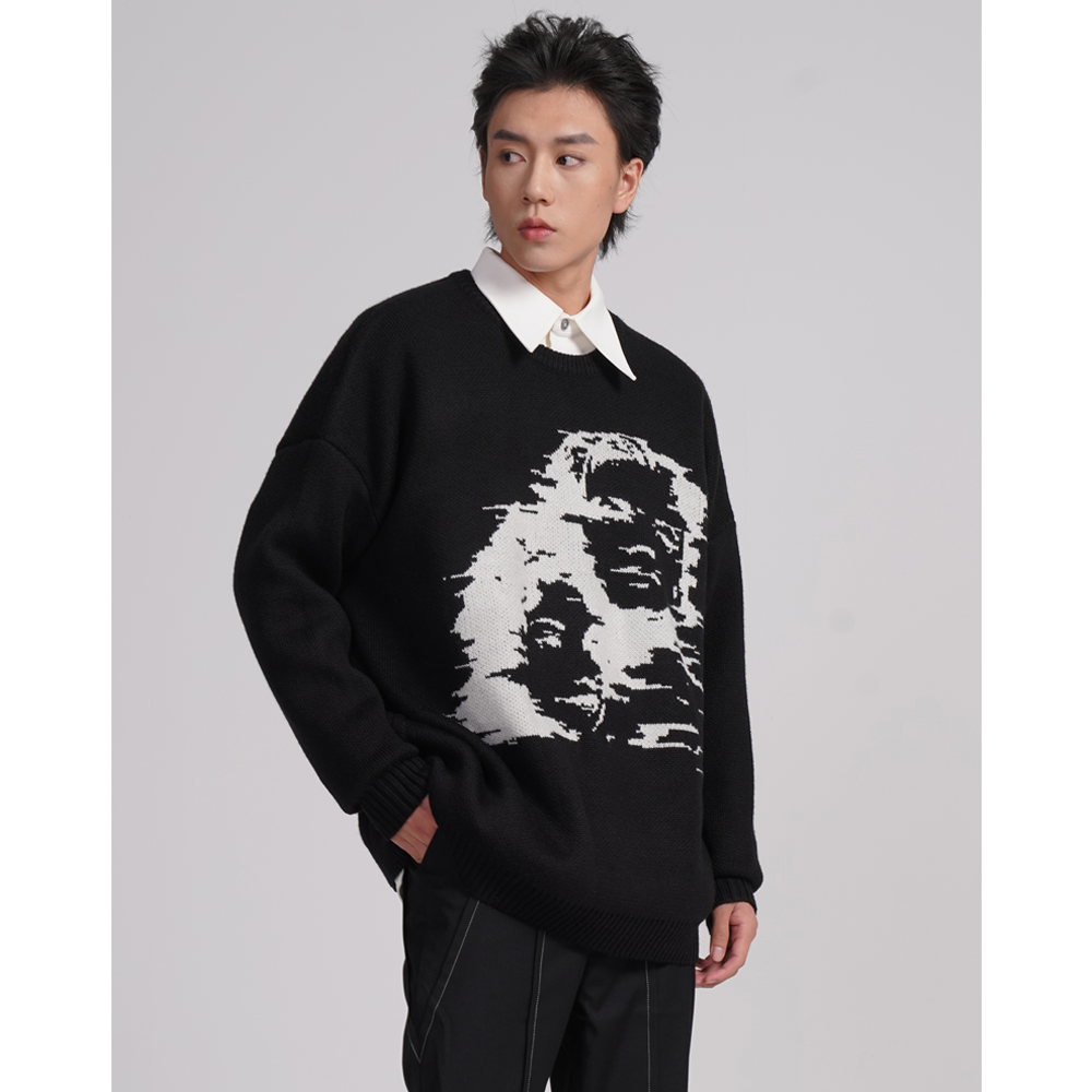 Men's Oversized Thick Jacquard Pullover Sweater
