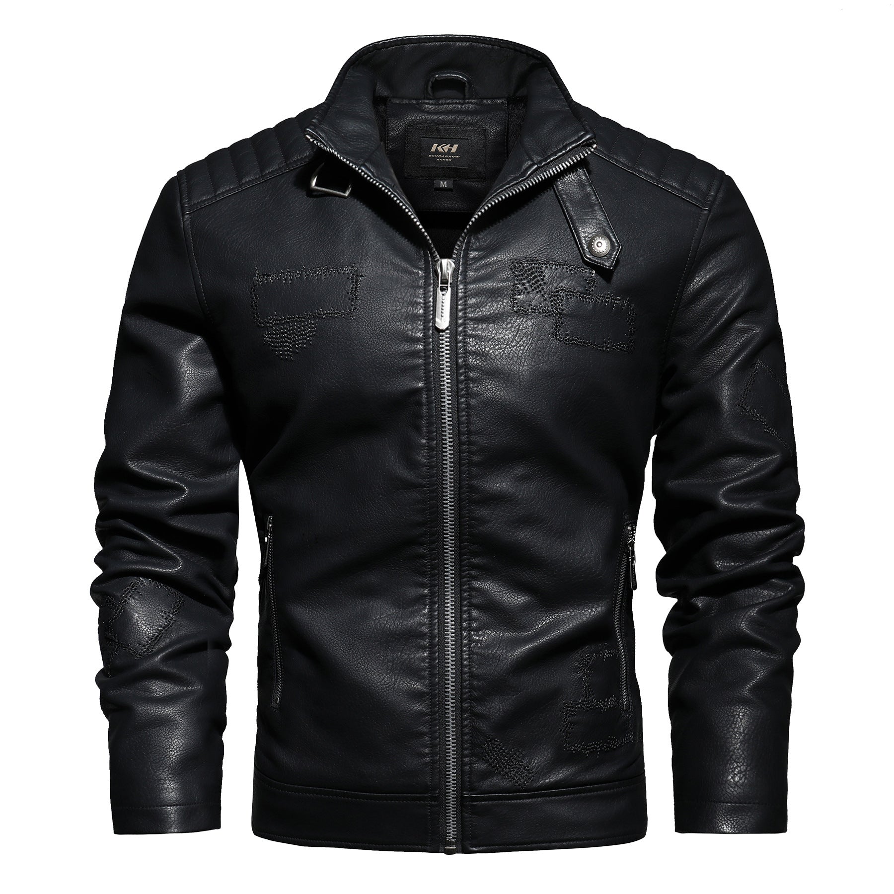 Men's PU leather and velvet patch coat