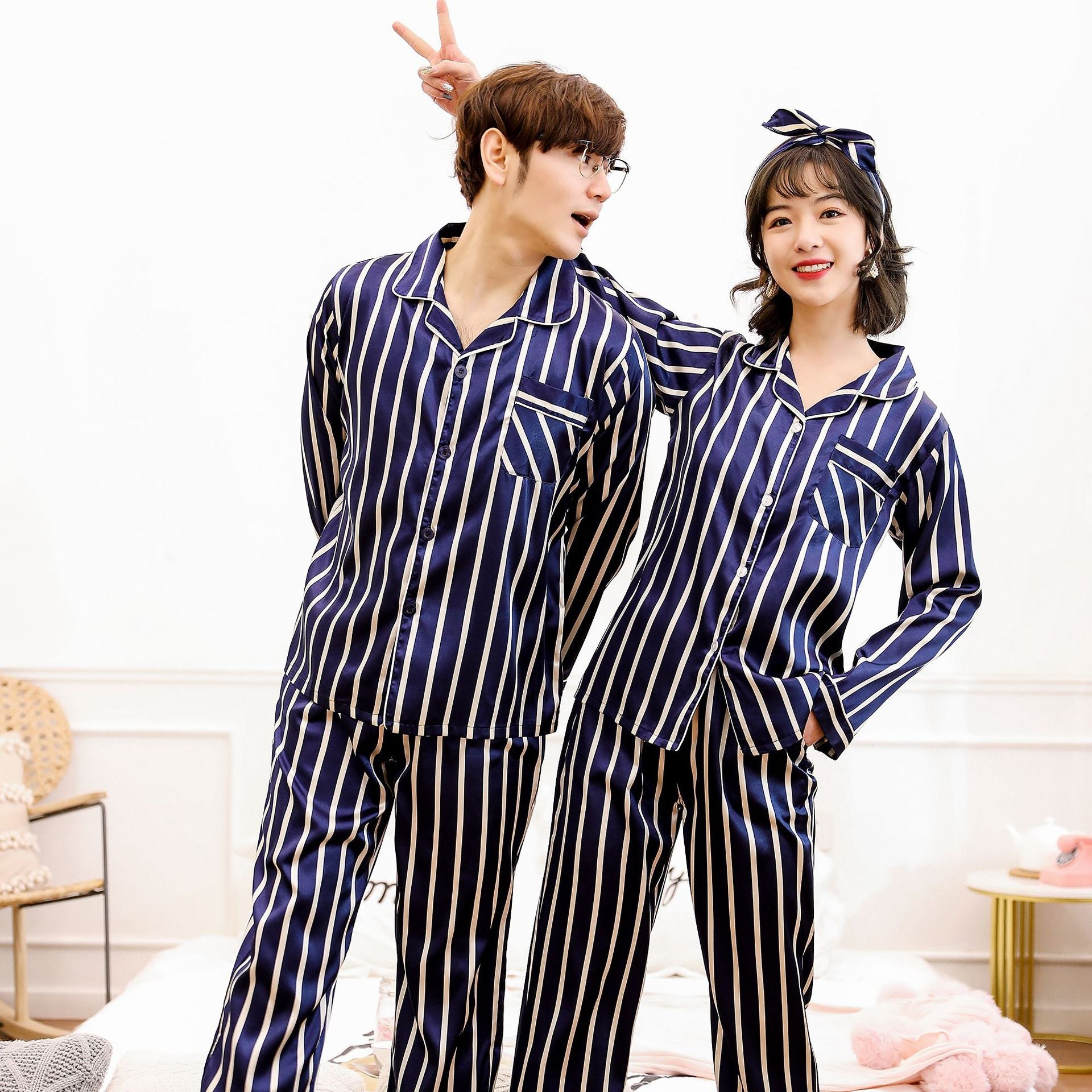 Couple striped pajamas leisure, breathable, home, cool, comfortable!.