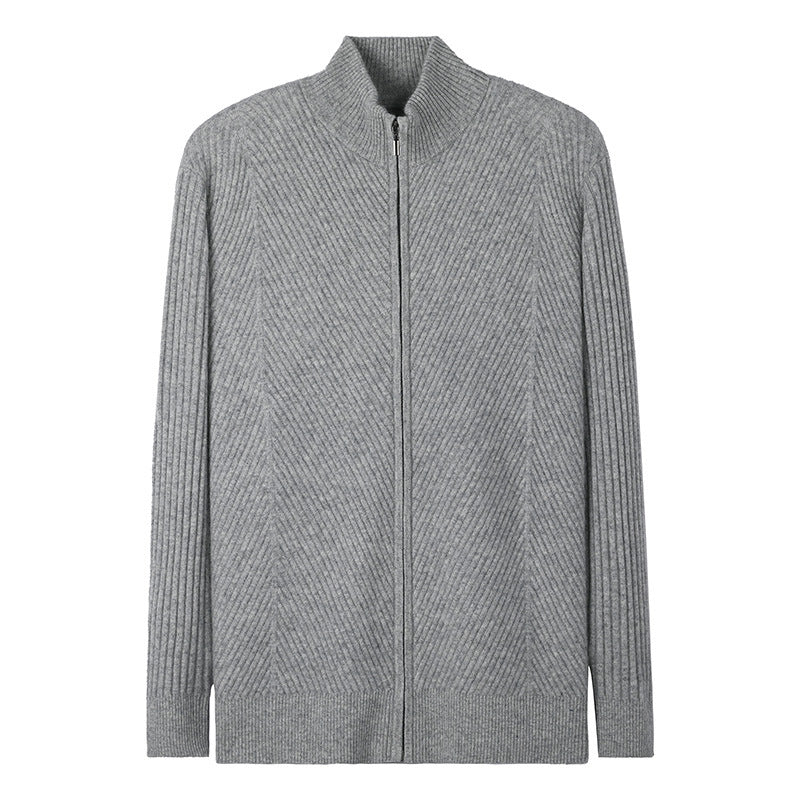 Men's half high neck wool zipper cardigan