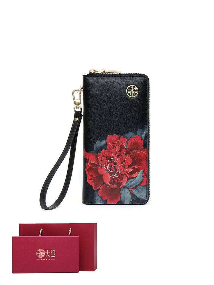 Ladies Gift Ethnic Style Zipper Leather Print Wallet