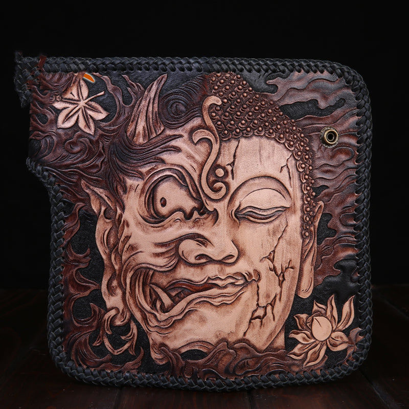 Men's Top Layer Cow Leather Carving Wallet