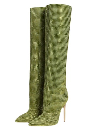 Women's Fashion Pointed Toe Stiletto Rhinestone Tall Boots