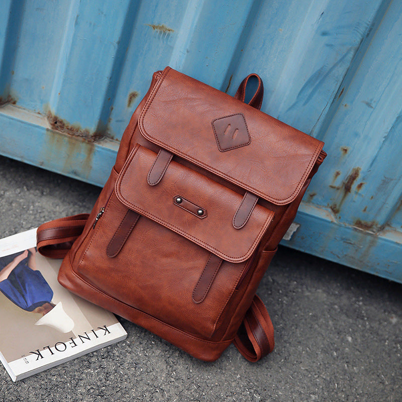 2021 new fashion color leather retro Backpack Laptop computer backpack on behalf of a man