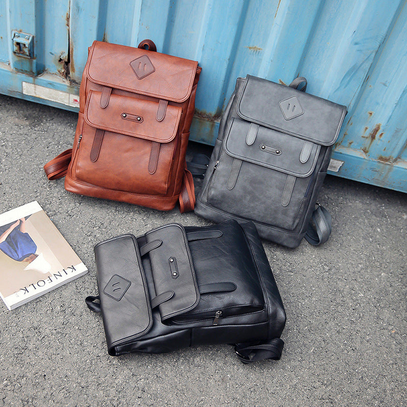 2021 new fashion color leather retro Backpack Laptop computer backpack on behalf of a man