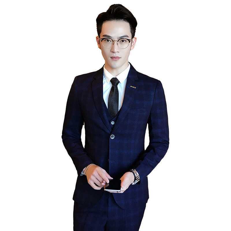 Slim Fit Trendy Men's Small Suit Three-piece Business Casual