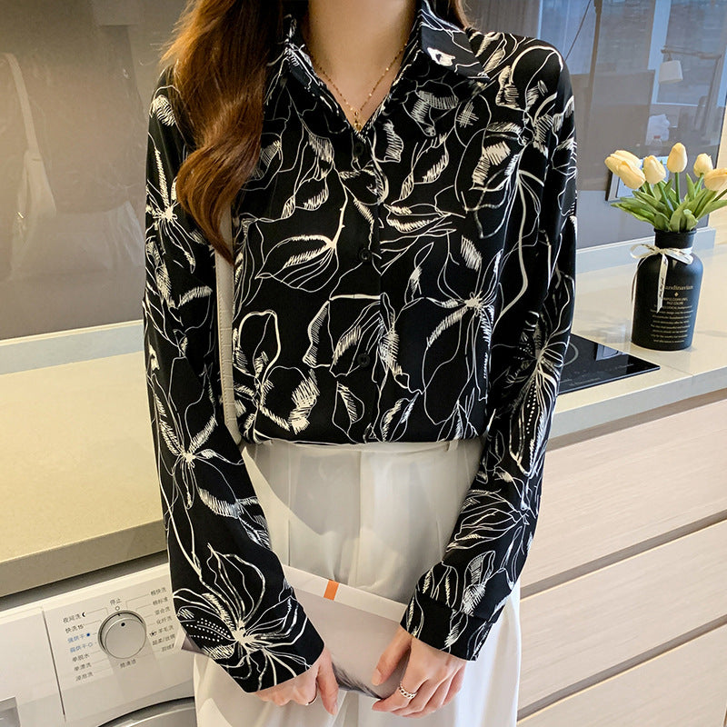 Pattern Print Lapel Drape Long-sleeved Shirt