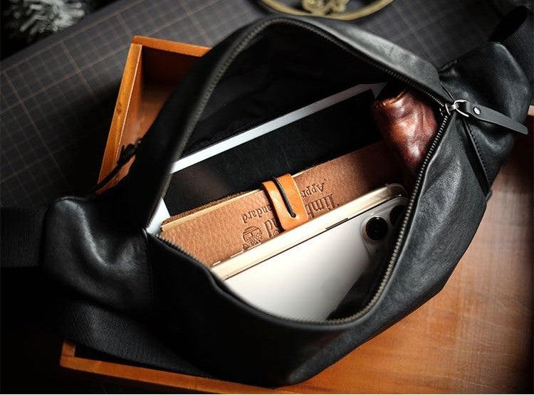 Men's Plant-tanned Cow Leather Cross-body Mobile Phone Bag