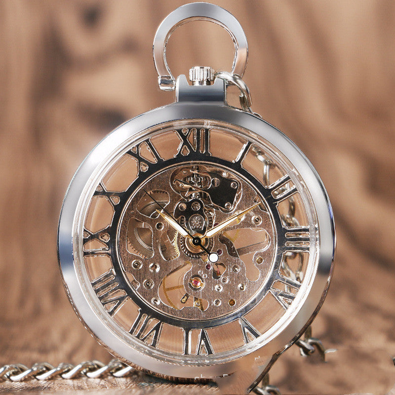 Hollow Roman Character Mechanical Pocket Watch