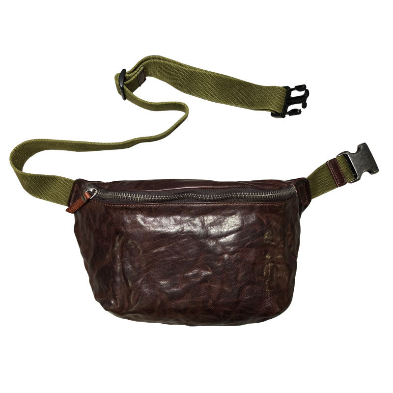 Vintage Pleated Head Layer Cowhide Men's Chest Bag Multi-functional Crossbody Bag