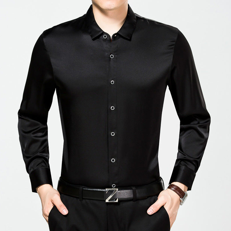 Pure color silk high-end shirt