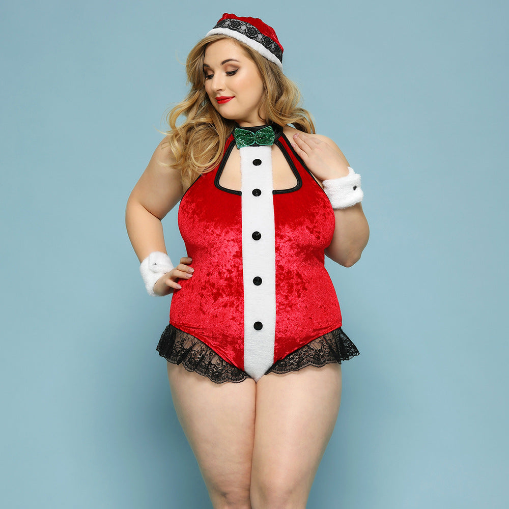 Large Size Christmas Red One-piece Sexy Lingerie