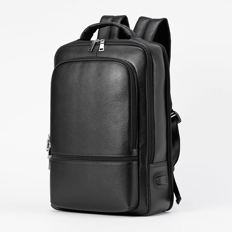 Business Fashion Men's Bag Multifunctional USB Large Capacity Leather Backpack