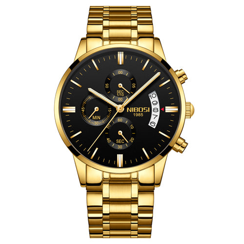 Men's Gold Chronograph Quartz Watch with Steel Band