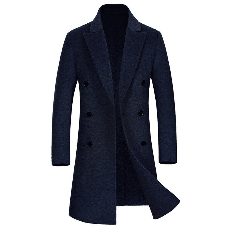 Double-breasted long double-sided woolen coat