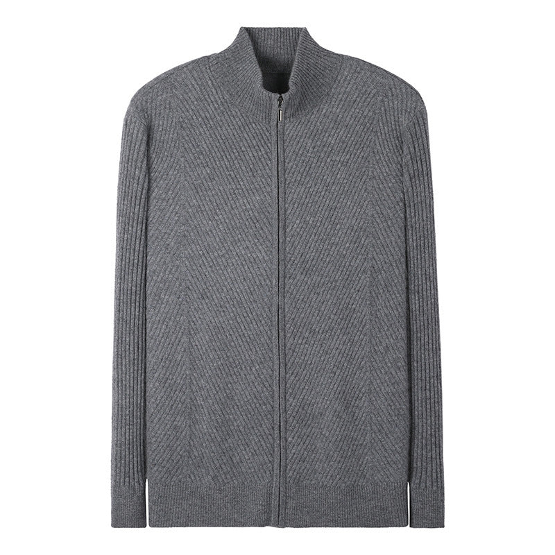 Men's half high neck wool zipper cardigan