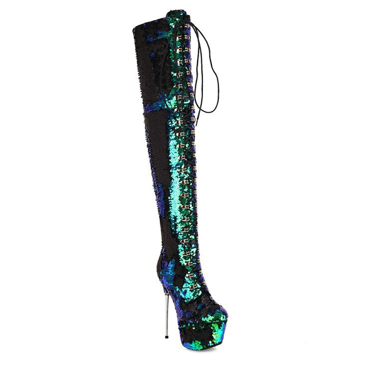 Super High Heels Stiletto Over-the-knee Boots Sequined Boots