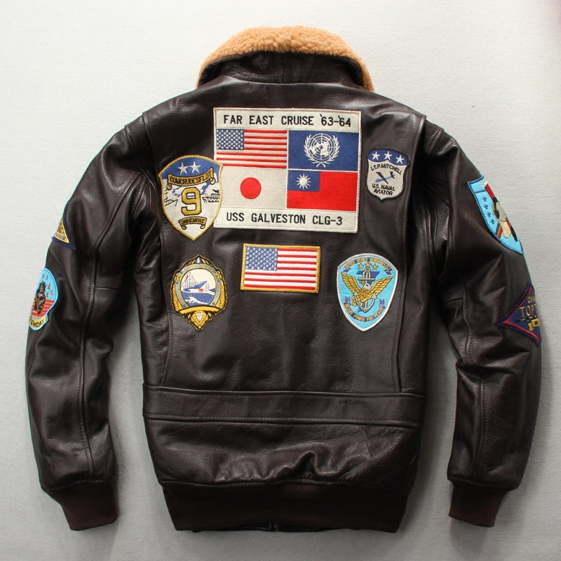 Men's Embroidered Leather Leather Motorcycle Jacket