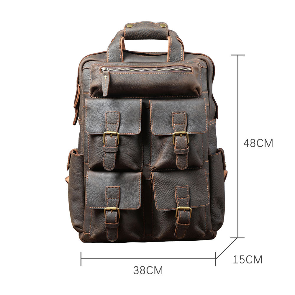Men's Multifunctional Leather Crazy Horse Leather Travel Bag