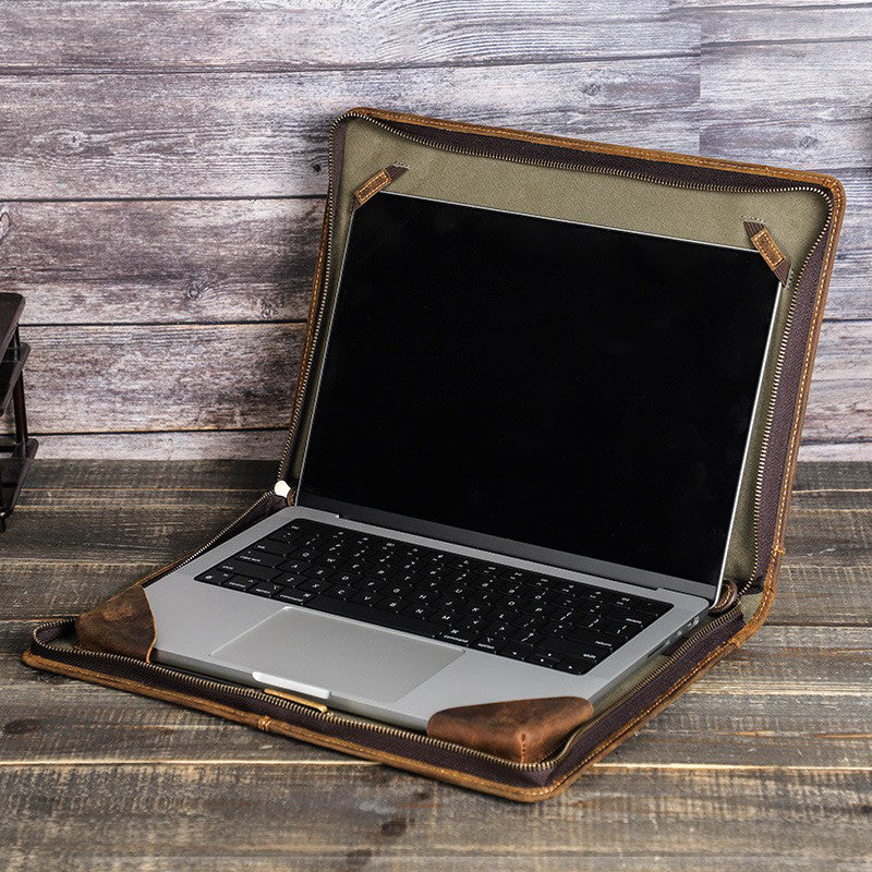 14.2-inch Genuine Leather Protective Case Laptop Handbag