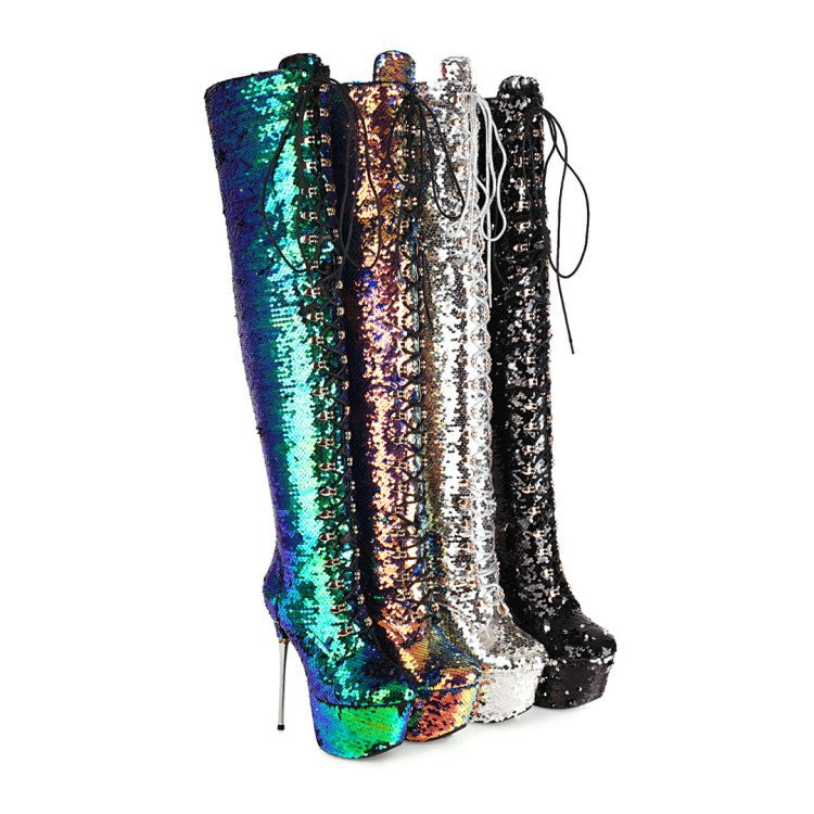 Super High Heels Stiletto Over-the-knee Boots Sequined Boots