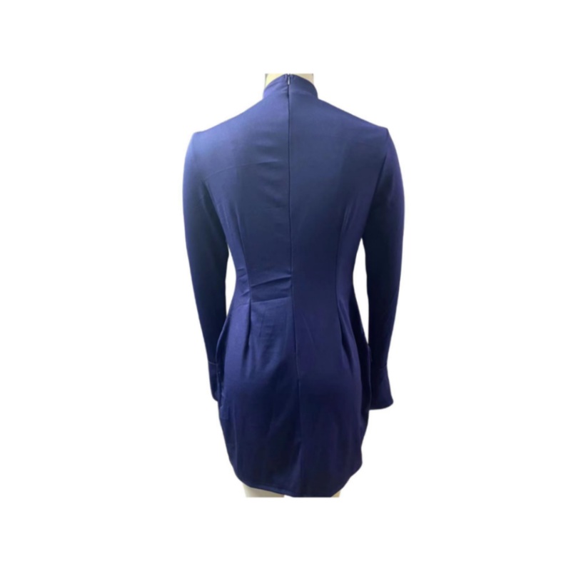 round-neck-long-sleeve-slim-solid-color-dress