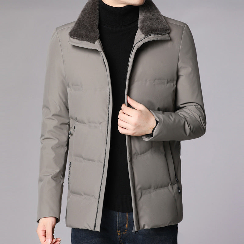 Thick warm white duck down hooded down jacket