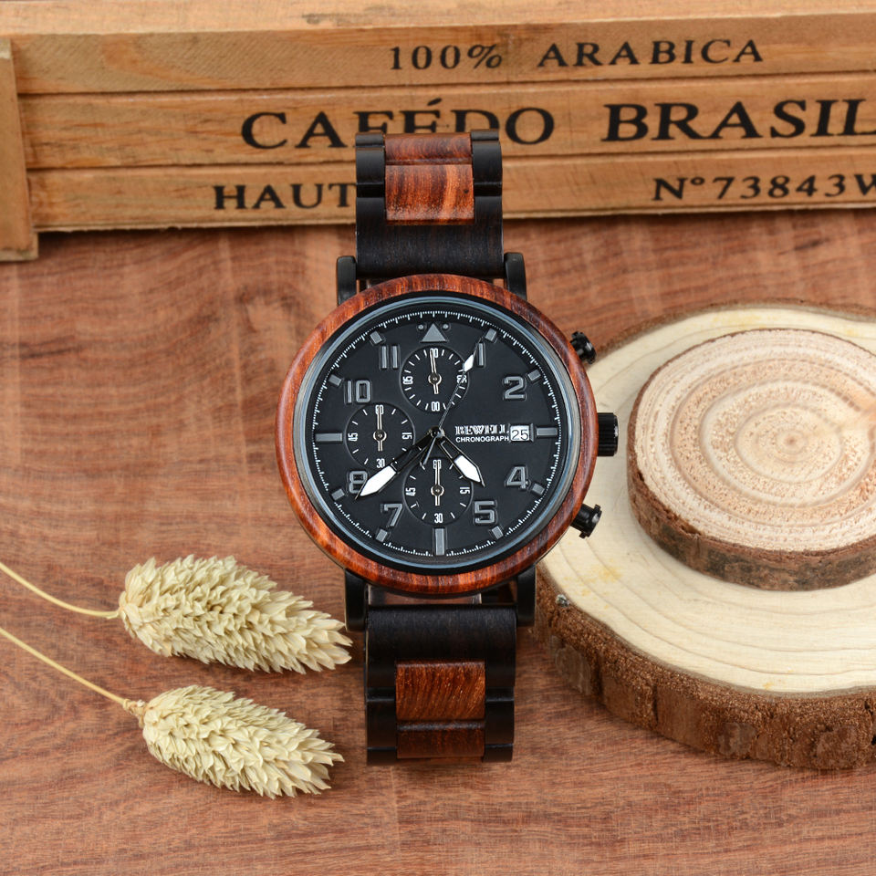 Multi Functional Six Needle Men's Wooden Watch