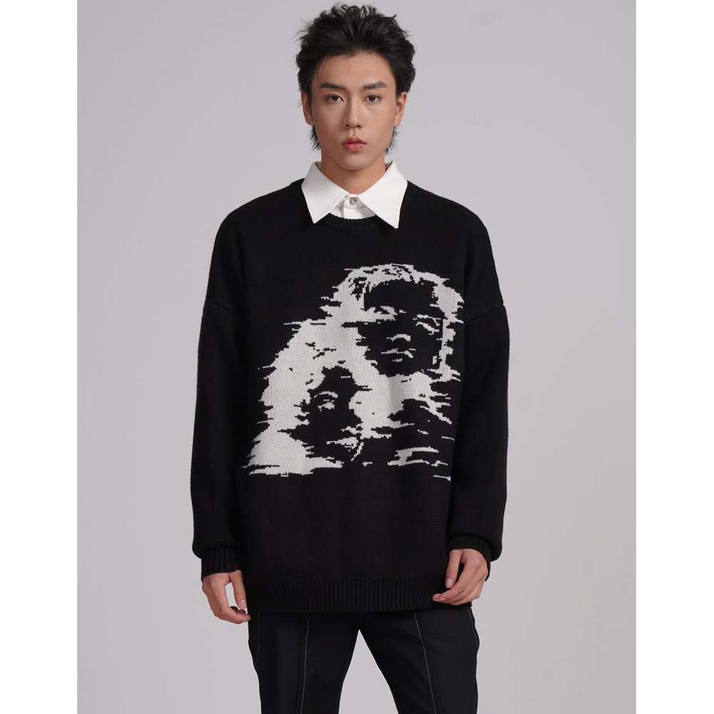 Men's Oversized Thick Jacquard Pullover Sweater