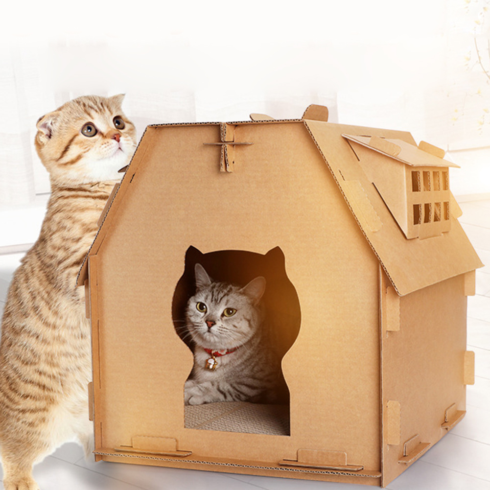 Carton Cat House: Feline Hideaway