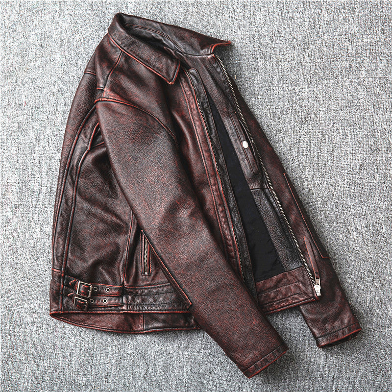 Retro Distressed First Layer Cowhide Leather Men's