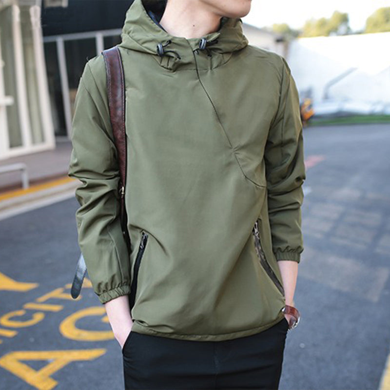 Spring Autumn Hooded Sweater Diagonal Zip Men's Jacket