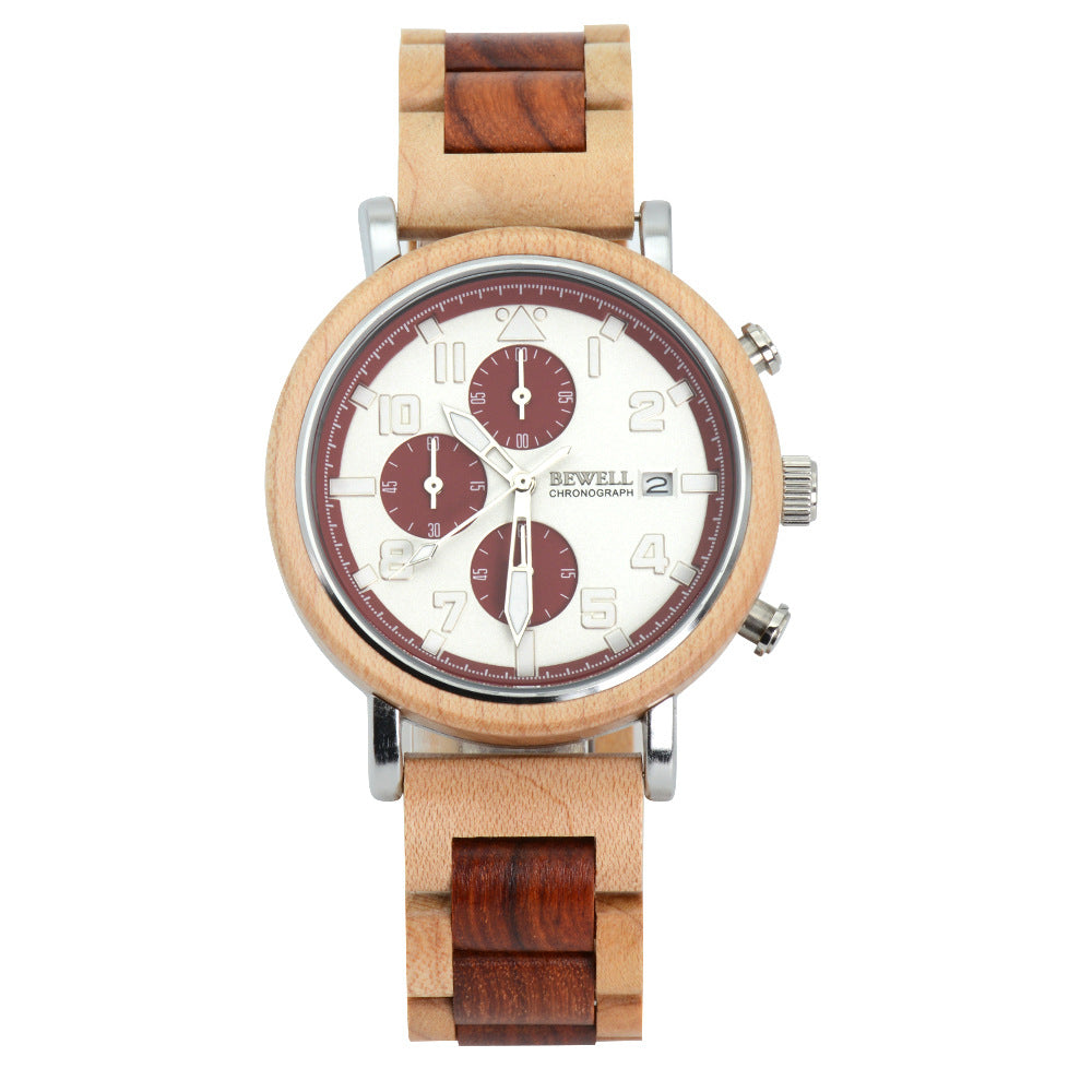 Multi Functional Six Needle Men's Wooden Watch