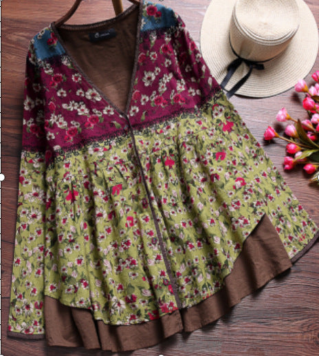 cotton-twist-printed-contrast-shirt-v-neck-t-shirt-skirt