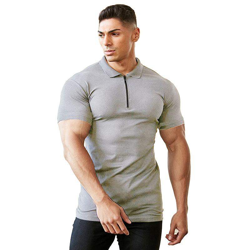 Men's casual sports zipper short sleeve T-shirt
