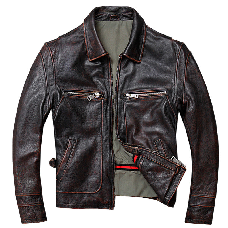 Leather Jacket Men's Short Retro Old Casual Top Layer