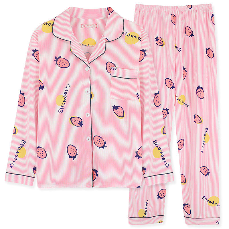 Womens Pajamas Long Sleeve Cardigan Lapel Two Piece Set Plus Size