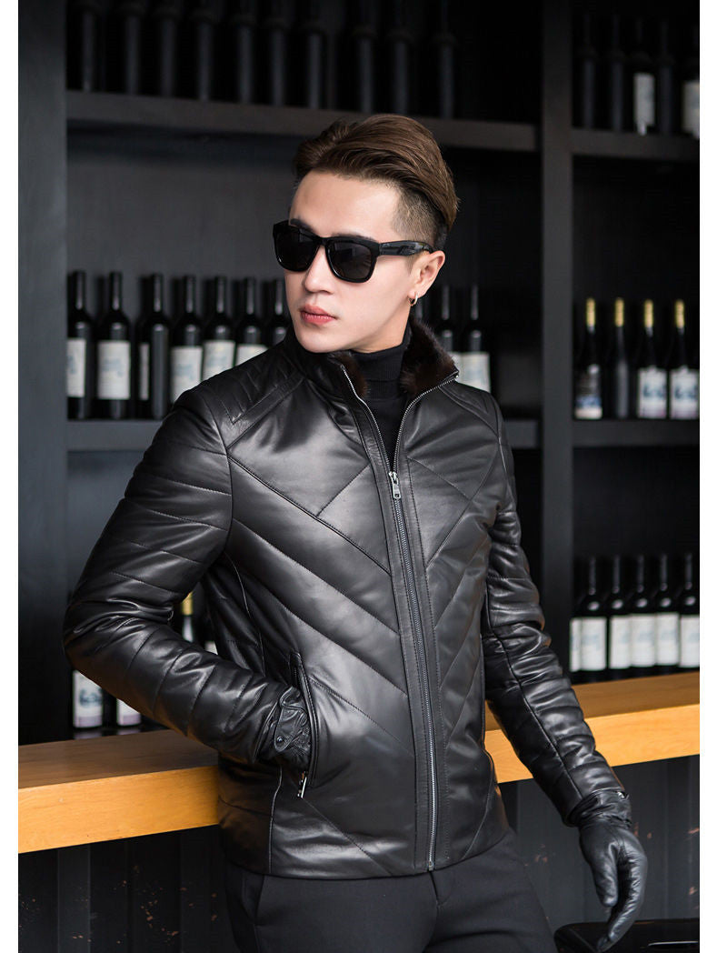 Leather down jacket plus velvet mink jacket