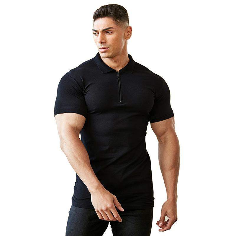 Men's casual sports zipper short sleeve T-shirt