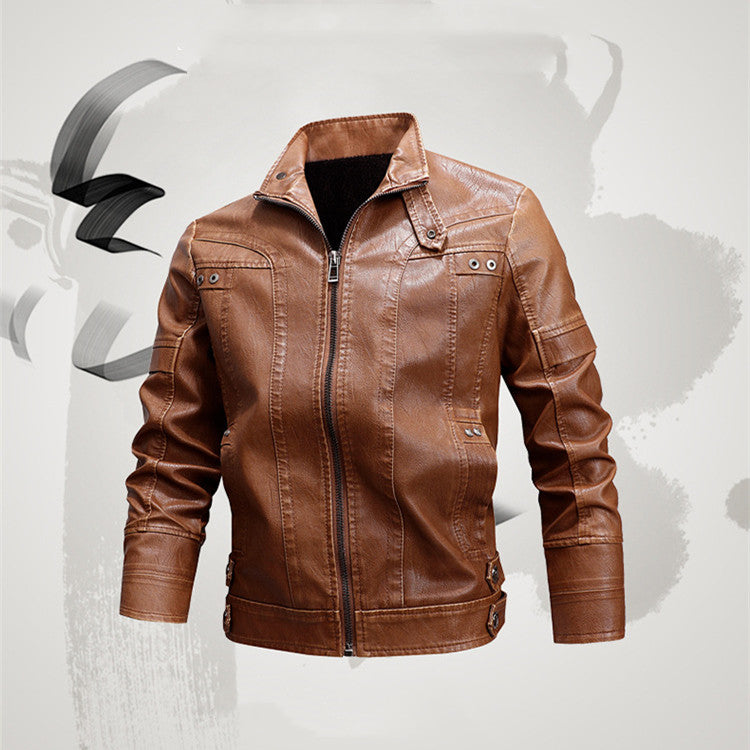 Men's Fashion Loose Lapel Leather Coat