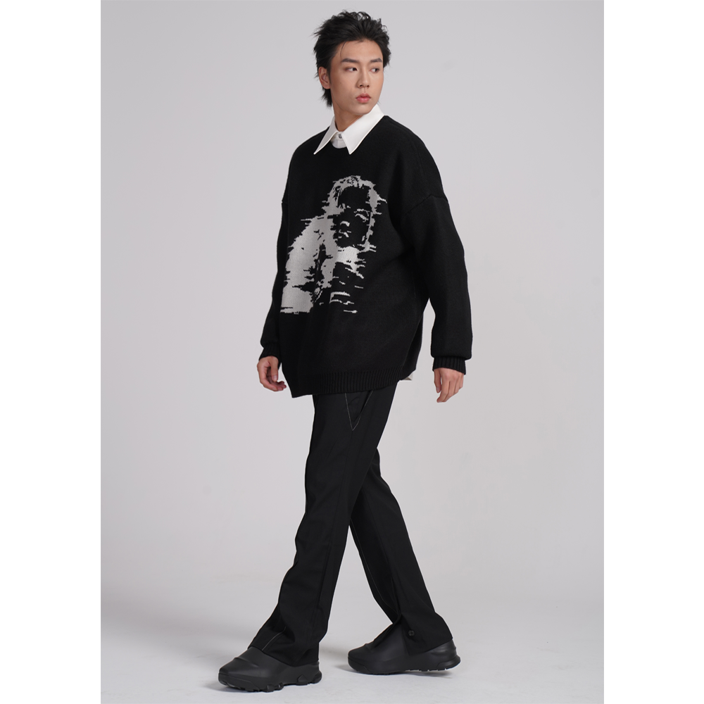 Men's Oversized Thick Jacquard Pullover Sweater