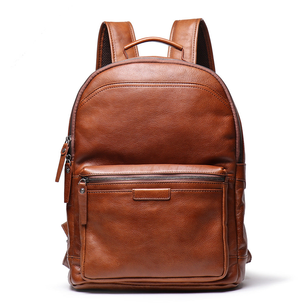 Large-capacity Cowhide Backpack Vegetable Tanned Leather Travel Bag European And American Retro