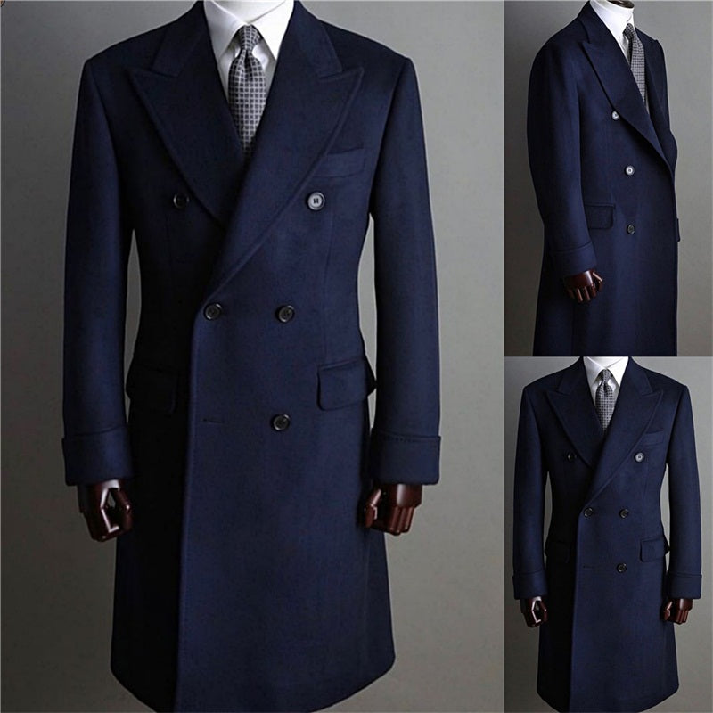 Men's Double Breasted Medium Length Pure Cashmere Coat