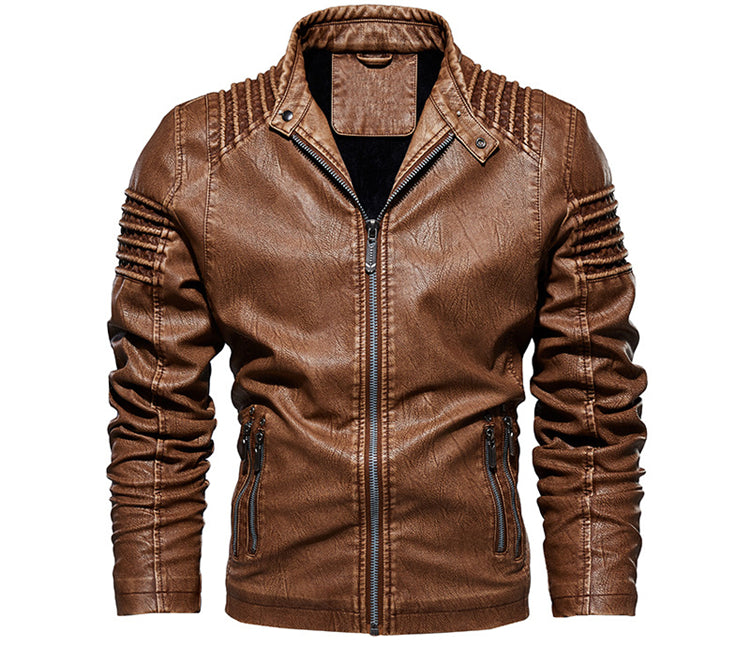 Fashion Motorcycle Coat Warm Leather Jacket New Men