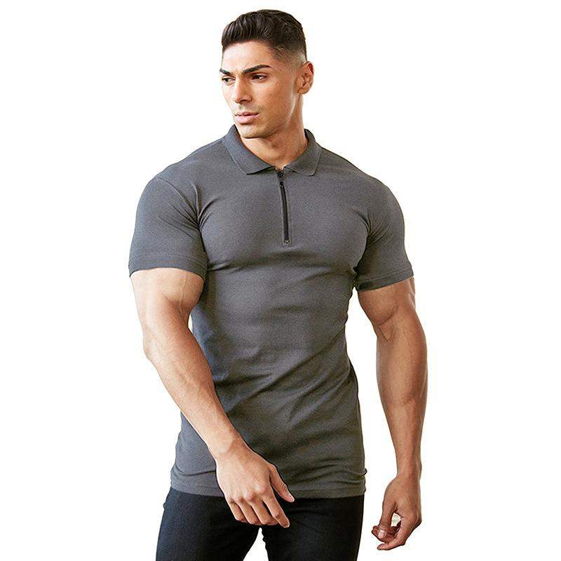 Men's casual sports zipper short sleeve T-shirt