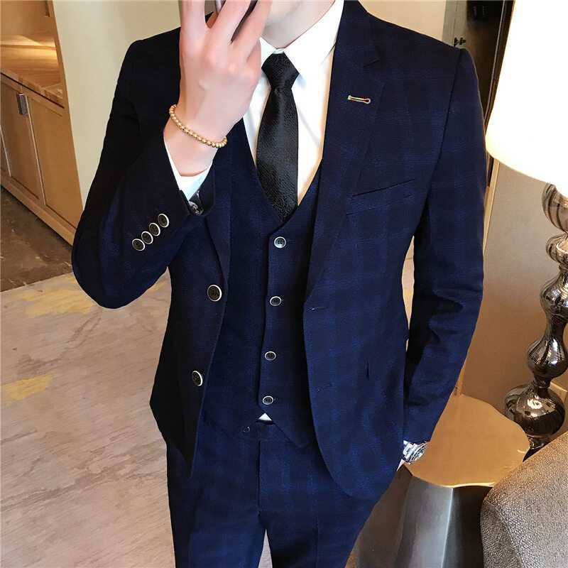 Slim Fit Trendy Men's Small Suit Three-piece Business Casual