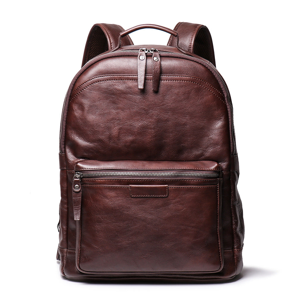 Large-capacity Cowhide Backpack Vegetable Tanned Leather Travel Bag European And American Retro