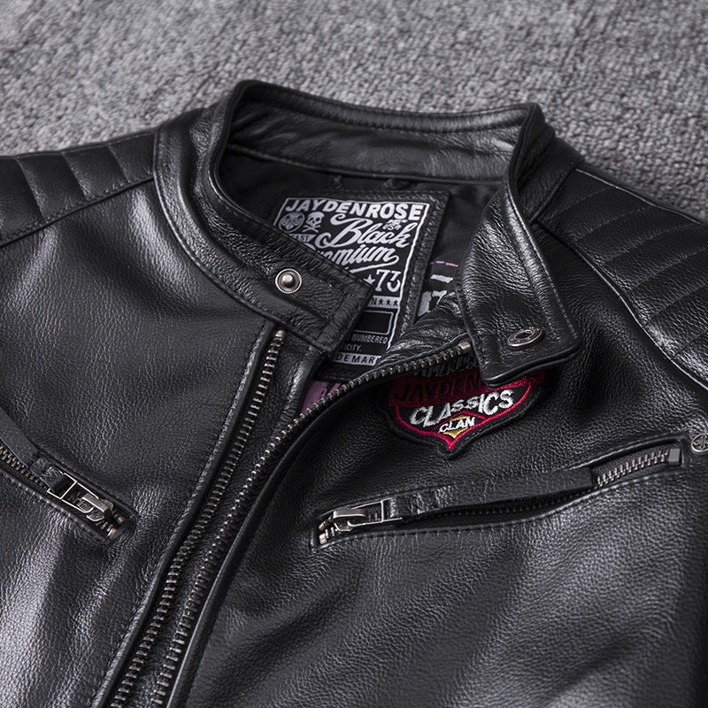 Embroidered Men's Motorcycle Leather Jacket