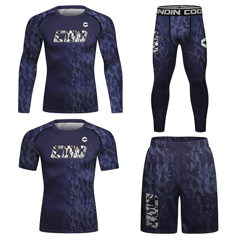 Rashguard MMA Compression Shirt For Men Sports Wear Clothing Bjj Rash Guard Suits Fitness Muay Thai  Gi Boxing Jerseys 4PCS/Sets