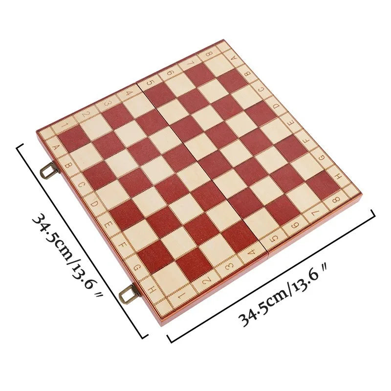 Large Folding Portable Solid Wood Polish Art Fancy Openwork Chess Set Wooden Chessboard Pieces